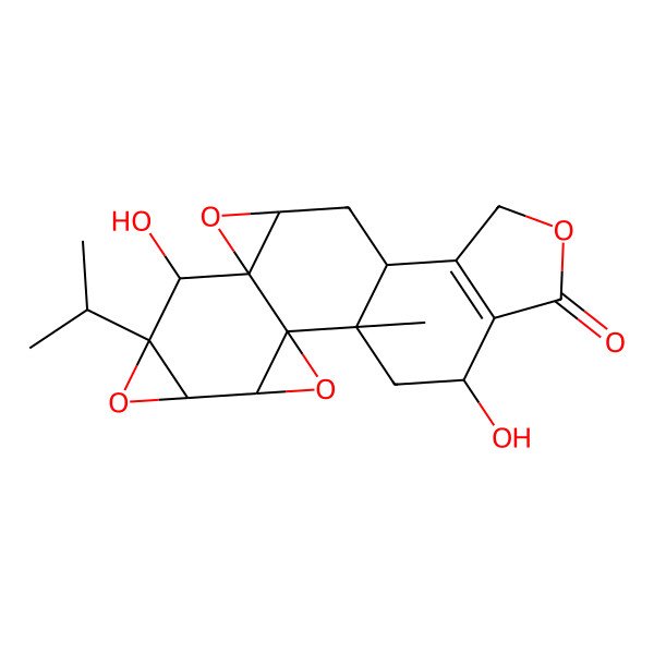 2D Structure of (1R,2R,4R,8S,9R,11R,13R,19R)-8,19-dihydroxy-1-methyl-7-propan-2-yl-3,6,10,16-tetraoxaheptacyclo[11.7.0.02,4.02,9.05,7.09,11.014,18]icos-14(18)-en-17-one