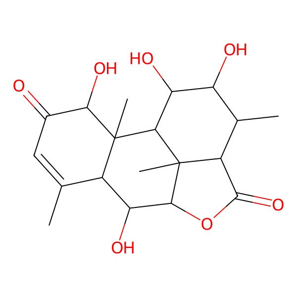 2D Structure of (1R,2S,3S,7S,8R,9S,12S,13R,14R,15R,16R)-3,8,14,15-tetrahydroxy-2,6,13,16-tetramethyl-10-oxatetracyclo[7.6.1.02,7.012,16]hexadec-5-ene-4,11-dione