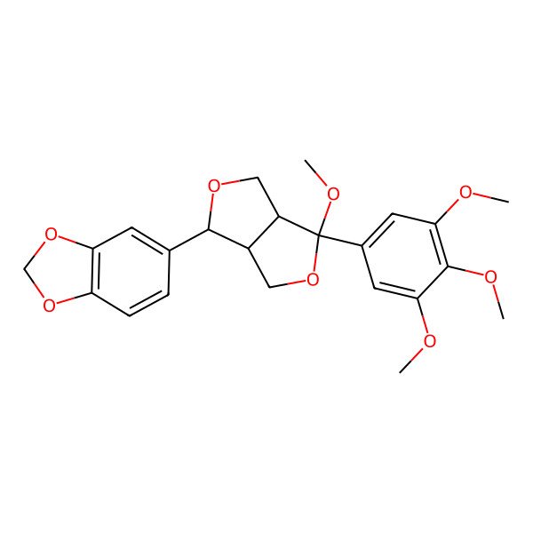 2D Structure of (1R)-1alpha-(3,4,5-Trimethoxyphenyl)-1-methoxy-4beta-(1,3-benzodioxole-5-yl)-3abeta,4,6,6abeta-tetrahydro-1H,3H-furo[3,4-c]furan