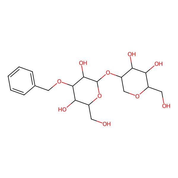 2D Structure of (2S,3S,4R,5R,6S)-2-[(3R,4R,5R,6S)-4,5-dihydroxy-6-(hydroxymethyl)oxan-3-yl]oxy-6-(hydroxymethyl)-4-phenylmethoxyoxane-3,5-diol