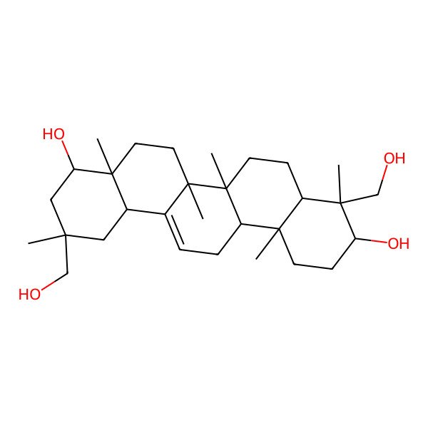 2D Structure of (3S,4S,6aR,6bS,8aR,9R,11S,12aS,14aR,14bR)-4,11-bis(hydroxymethyl)-4,6a,6b,8a,11,14b-hexamethyl-1,2,3,4a,5,6,7,8,9,10,12,12a,14,14a-tetradecahydropicene-3,9-diol