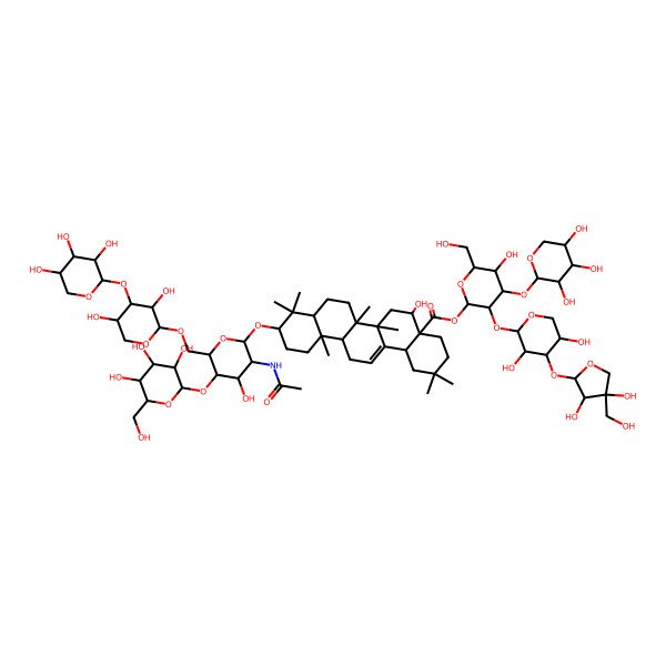 2D Structure of [(2S,3R,4S,5R,6R)-3-[(2S,3R,4S,5R)-4-[(2S,3R,4R)-3,4-dihydroxy-4-(hydroxymethyl)oxolan-2-yl]oxy-3,5-dihydroxyoxan-2-yl]oxy-5-hydroxy-6-(hydroxymethyl)-4-[(2S,3R,4S,5R)-3,4,5-trihydroxyoxan-2-yl]oxyoxan-2-yl] (4aR,5R,6aR,6aS,6bR,8aR,10S,12aR,14bS)-10-[(2R,3R,4R,5S,6R)-3-acetamido-6-[[(2S,3R,4S,5S)-3,5-dihydroxy-4-[(2S,3R,4S,5R)-3,4,5-trihydroxyoxan-2-yl]oxyoxan-2-yl]oxymethyl]-4-hydroxy-5-[(2S,3R,4S,5S,6R)-3,4,5-trihydroxy-6-(hydroxymethyl)oxan-2-yl]oxyoxan-2-yl]oxy-5-hydroxy-2,2,6a,6b,9,9,12a-heptamethyl-1,3,4,5,6,6a,7,8,8a,10,11,12,13,14b-tetradecahydropicene-4a-carboxylate