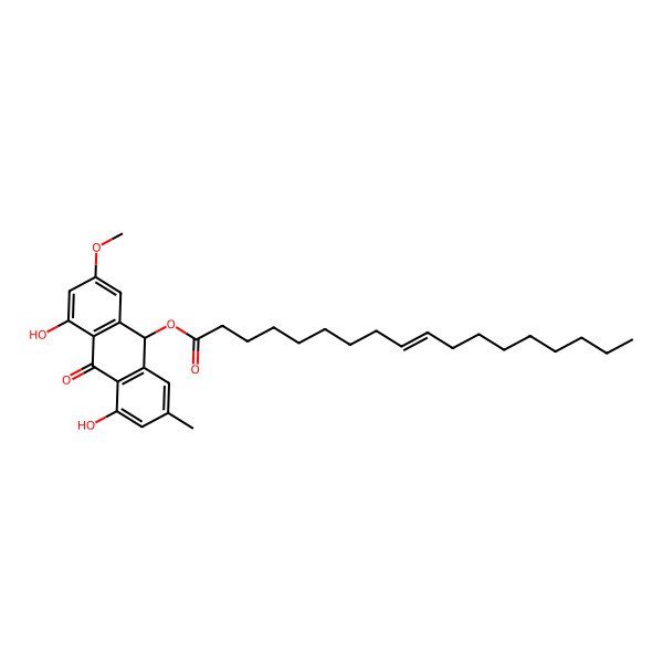 2D Structure of (4,5-dihydroxy-2-methoxy-7-methyl-10-oxo-9H-anthracen-9-yl) (E)-octadec-9-enoate