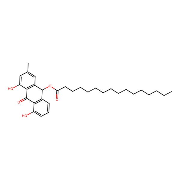 2D Structure of (4,5-dihydroxy-2-methyl-10-oxo-9H-anthracen-9-yl) hexadecanoate 2D Structure of (4,5-dihydroxy-2-methyl-10-oxo-9H-anthracen-9-yl) hexadecanoate