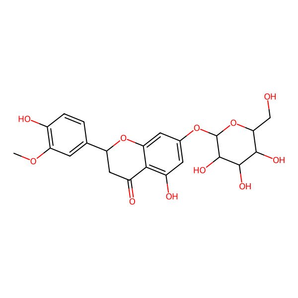 2D Structure of 5-hydroxy-2-(4-hydroxy-3-methoxyphenyl)-7-[(2S,3R,4S,5S,6R)-3,4,5-trihydroxy-6-(hydroxymethyl)oxan-2-yl]oxy-2,3-dihydrochromen-4-one