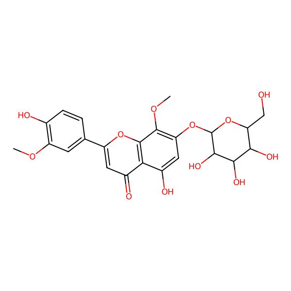 2D Structure of 4',5-Dihydroxy-3',8-dimethoxy-7-(beta-D-glucopyranosyloxy)flavone