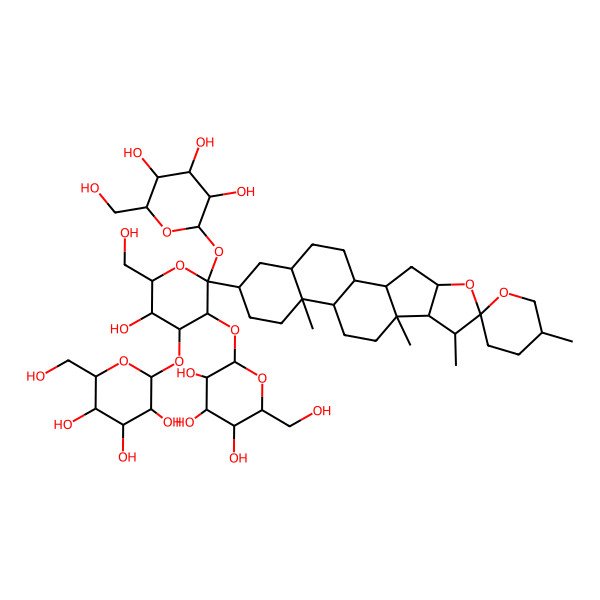 2D Structure of (2S,3R,4S,5S,6R)-2-[(2S,3R,4S,5S,6S)-5-Hydroxy-6-(hydroxymethyl)-2-[(4S,5'R,7S,8R,9S,13S)-5',7,9,13-tetramethylspiro[5-oxapentacyclo[10.8.0.02,9.04,8.013,18]icosane-6,2'-oxane]-16-yl]-2,3-bis[[(2S,3R,4S,5S,6R)-3,4,5-trihydroxy-6-(hydroxymethyl)oxan-2-yl]oxy]oxan-4-yl]oxy-6-(hydroxymethyl)oxane-3,4,5-triol