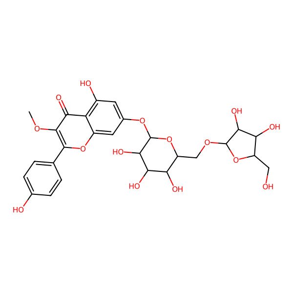 2D Structure of 4',5,7-trihydroxy-3-methoxyflavone-7-O-alpha-L-arabinofuranosyl(1->6)-beta-D-glucopyranoside