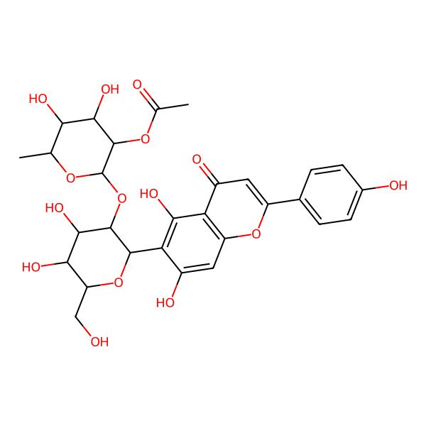 2D Structure of 4',5,7-Trihydroxy-6-[2-O-(2-O-acetyl-alpha-L-rhamnopyranosyl)-beta-D-glucopyranosyl]flavone