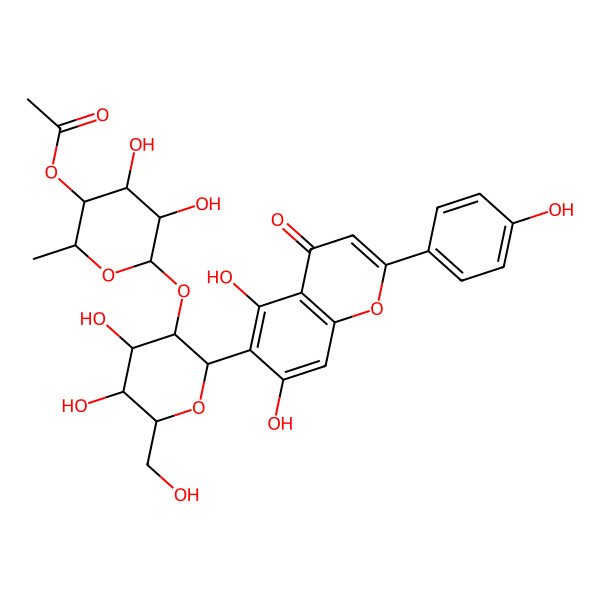 2D Structure of [(2S,3R,4S,5R,6S)-6-[(2S,3R,4S,5S,6R)-2-[5,7-dihydroxy-2-(4-hydroxyphenyl)-4-oxochromen-6-yl]-4,5-dihydroxy-6-(hydroxymethyl)oxan-3-yl]oxy-4,5-dihydroxy-2-methyloxan-3-yl] acetate