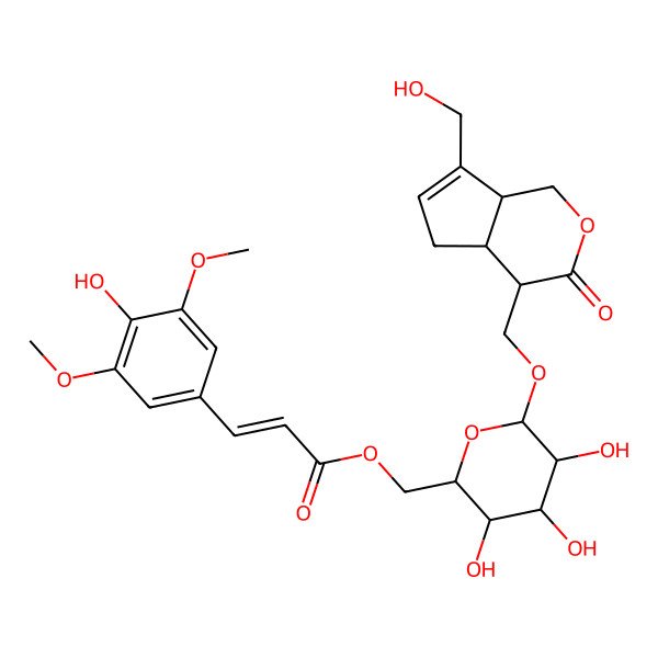 2D Structure of [(2R,3S,4S,5R,6R)-6-[[(4S,4aS,7aS)-7-(hydroxymethyl)-3-oxo-4,4a,5,7a-tetrahydro-1H-cyclopenta[c]pyran-4-yl]methoxy]-3,4,5-trihydroxyoxan-2-yl]methyl (E)-3-(4-hydroxy-3,5-dimethoxyphenyl)prop-2-enoate