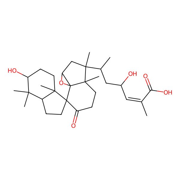 2D Structure of (E,4S,6R)-6-[(1'aR,3R,3'R,3aS,3'aR,6R,7aR,7'aS)-6-hydroxy-3',3a,3'a,7,7-pentamethyl-6'-oxospiro[1,2,4,5,6,7a-hexahydroindene-3,7'-1a,2,4,5-tetrahydroindeno[3,3a-b]oxirene]-3'-yl]-4-hydroxy-2-methylhept-2-enoic acid