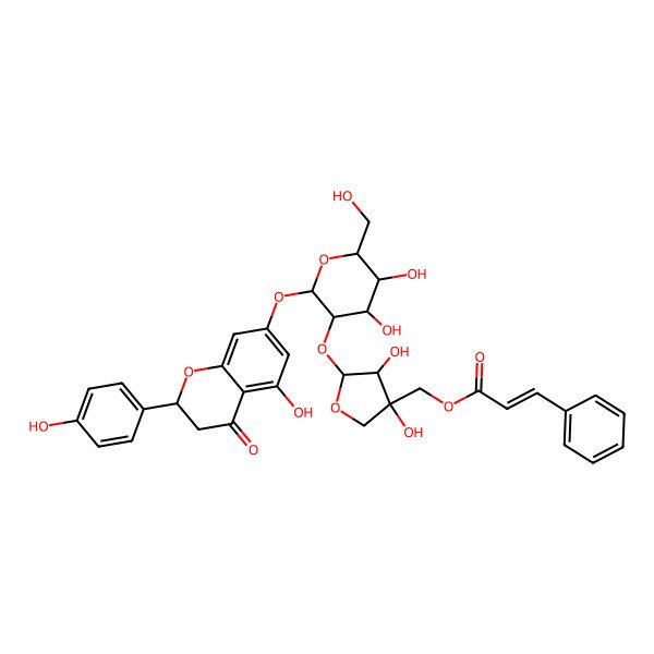 2D Structure of [(3S,4R,5S)-5-[(2S,3R,4S,5S,6R)-4,5-dihydroxy-2-[[(2S)-5-hydroxy-2-(4-hydroxyphenyl)-4-oxo-2,3-dihydrochromen-7-yl]oxy]-6-(hydroxymethyl)oxan-3-yl]oxy-3,4-dihydroxyoxolan-3-yl]methyl (E)-3-phenylprop-2-enoate