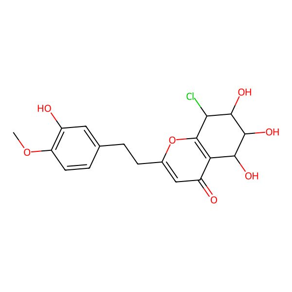 2D Structure of (5S,6S,7S,8R)-8-chloro-5,6,7-trihydroxy-2-[2-(3-hydroxy-4-methoxyphenyl)ethyl]-5,6,7,8-tetrahydrochromen-4-one