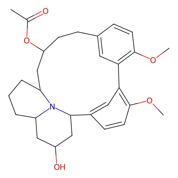 2D Structure of (22-Hydroxy-5,8-dimethoxy-24-azapentacyclo[14.7.1.12,6.17,11.020,24]hexacosa-2(26),3,5,7,9,11(25)-hexaen-14-yl) acetate
