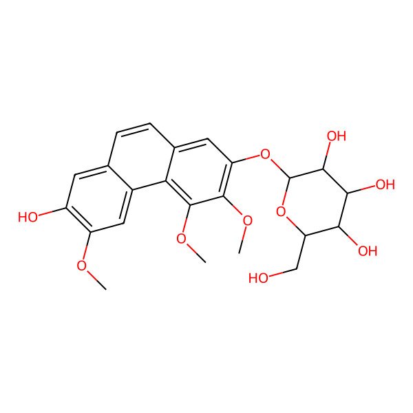 2D Structure of (2R,3S,4S,5R,6S)-2-(hydroxymethyl)-6-(7-hydroxy-3,4,6-trimethoxyphenanthren-2-yl)oxyoxane-3,4,5-triol