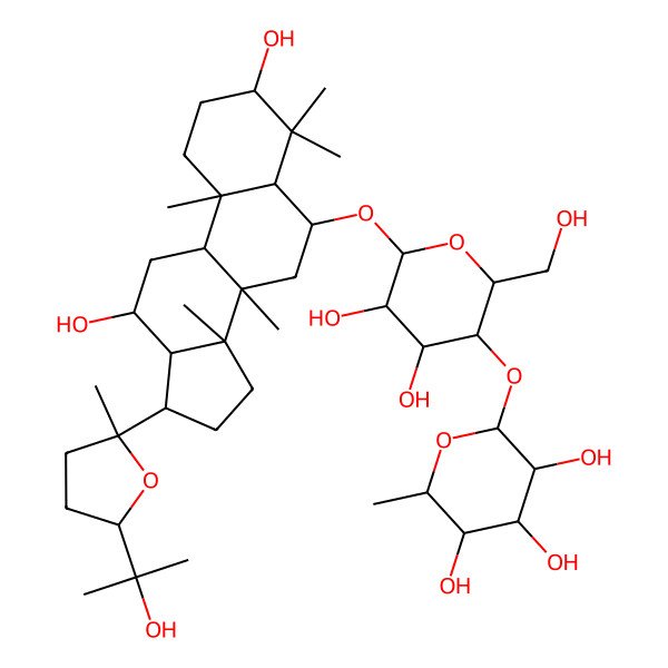 2D Structure of (2S,3R,4R,5R,6S)-2-[(2R,3S,4R,5R,6R)-6-[[3,12-dihydroxy-17-[(5R)-5-(2-hydroxypropan-2-yl)-2-methyloxolan-2-yl]-4,4,8,10,14-pentamethyl-2,3,5,6,7,9,11,12,13,15,16,17-dodecahydro-1H-cyclopenta[a]phenanthren-6-yl]oxy]-4,5-dihydroxy-2-(hydroxymethyl)oxan-3-yl]oxy-6-methyloxane-3,4,5-triol