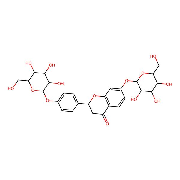 2D Structure of 7-[(2S,3R,4S,5S,6R)-3,4,5-trihydroxy-6-(hydroxymethyl)oxan-2-yl]oxy-2-[4-[(2S,3R,4S,5S,6R)-3,4,5-trihydroxy-6-(hydroxymethyl)oxan-2-yl]oxyphenyl]-2,3-dihydrochromen-4-one