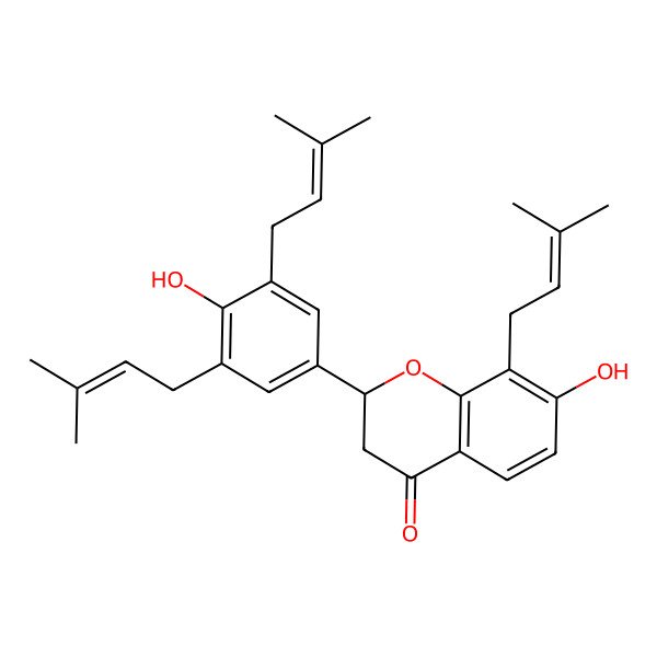 2D Structure of 4',7-Dihydroxy-3',5',8-triprenylflavanone