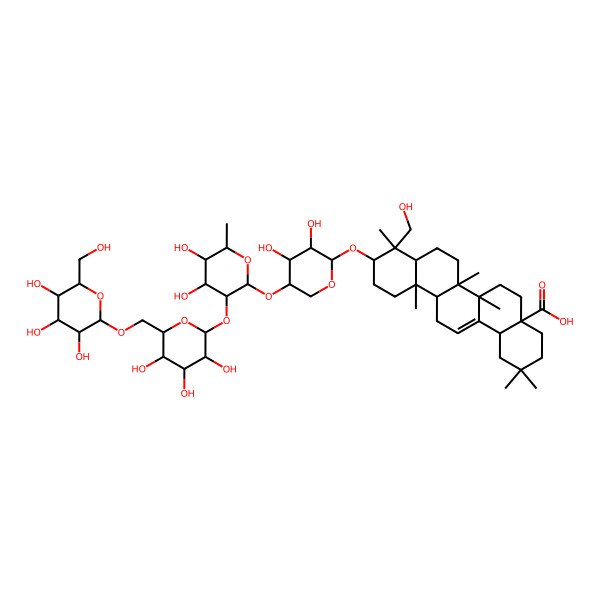2D Structure of 10-[(2S,3R,4R,5S)-5-[(2S,3R,4R,5R,6S)-4,5-dihydroxy-6-methyl-3-[(2S,3R,4S,5S,6R)-3,4,5-trihydroxy-6-[[(2R,3R,4S,5S,6R)-3,4,5-trihydroxy-6-(hydroxymethyl)oxan-2-yl]oxymethyl]oxan-2-yl]oxyoxan-2-yl]oxy-3,4-dihydroxyoxan-2-yl]oxy-9-(hydroxymethyl)-2,2,6a,6b,9,12a-hexamethyl-1,3,4,5,6,6a,7,8,8a,10,11,12,13,14b-tetradecahydropicene-4a-carboxylic acid