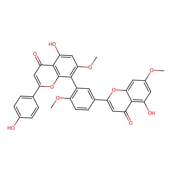 2D Structure of 5-Hydroxy-8-[5-(5-hydroxy-7-methoxy-4-oxochromen-2-yl)-2-methoxyphenyl]-2-(4-hydroxyphenyl)-7-methoxychromen-4-one