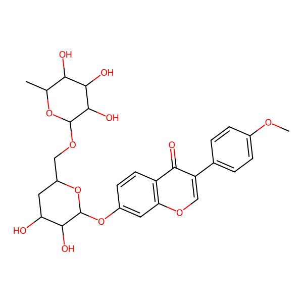 2D Structure of 7-[(2S,3R,4S,6S)-3,4-dihydroxy-6-[[(2R,3R,4R,5R,6S)-3,4,5-trihydroxy-6-methyloxan-2-yl]oxymethyl]oxan-2-yl]oxy-3-(4-methoxyphenyl)chromen-4-one