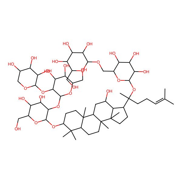 2D Structure of (2R,3R,4S,5S,6R)-2-[[(2R,3S,4S,5R,6S)-6-[(2S)-2-[(3S,5R,8R,9R,10R,12R,13R,14R,17S)-3-[(2R,3R,4S,5S,6R)-3-[(2S,3R,4S,5S,6R)-4,5-dihydroxy-6-(hydroxymethyl)-3-[(2S,3R,4S,5R)-3,4,5-trihydroxyoxan-2-yl]oxyoxan-2-yl]oxy-4,5-dihydroxy-6-(hydroxymethyl)oxan-2-yl]oxy-12-hydroxy-4,4,8,10,14-pentamethyl-2,3,5,6,7,9,11,12,13,15,16,17-dodecahydro-1H-cyclopenta[a]phenanthren-17-yl]-6-methylhept-5-en-2-yl]oxy-3,4,5-trihydroxyoxan-2-yl]methoxy]-6-(hydroxymethyl)oxane-3,4,5-triol