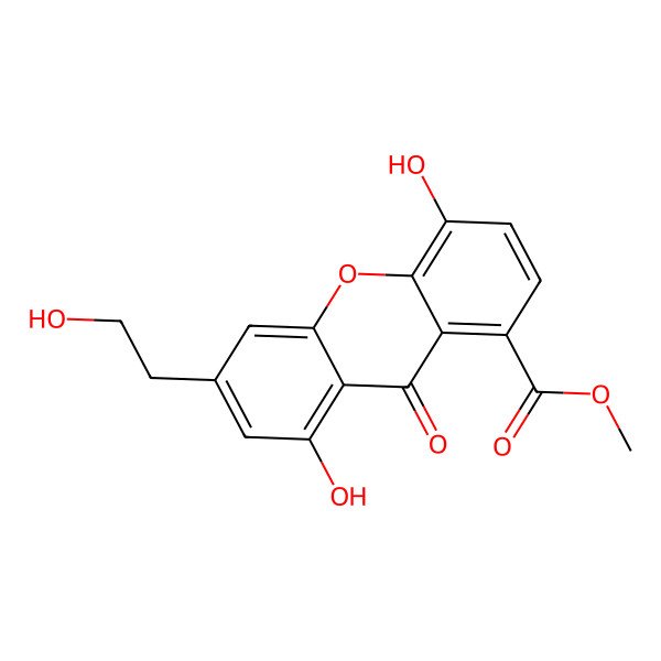 2D Structure of Methyl 4,8-dihydroxy-6-(2-hydroxyethyl)-9-oxoxanthene-1-carboxylate