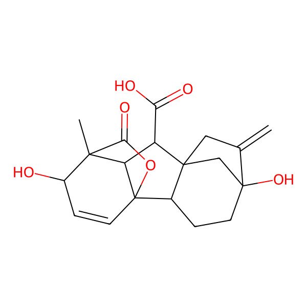 2D Structure of (1R,2S,8S,9R,11R,12R)-5,12-dihydroxy-11-methyl-6-methylidene-16-oxo-15-oxapentacyclo[9.3.2.15,8.01,10.02,8]heptadec-13-ene-9-carboxylic acid