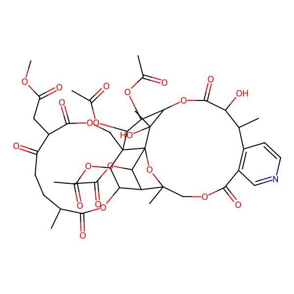 2D Structure of methyl 2-[(1S,2R,3R,4R,7S,11R,15R,16R,17R,18S,21R,22R,32R,34S,35S)-2,16,17,35-tetraacetyloxy-21,34-dihydroxy-7,22,32,34-tetramethyl-6,10,12,20,29-pentaoxo-5,13,19,30,33-pentaoxa-26-azahexacyclo[16.15.1.14,15.01,15.03,32.023,28]pentatriaconta-23(28),24,26-trien-11-yl]acetate