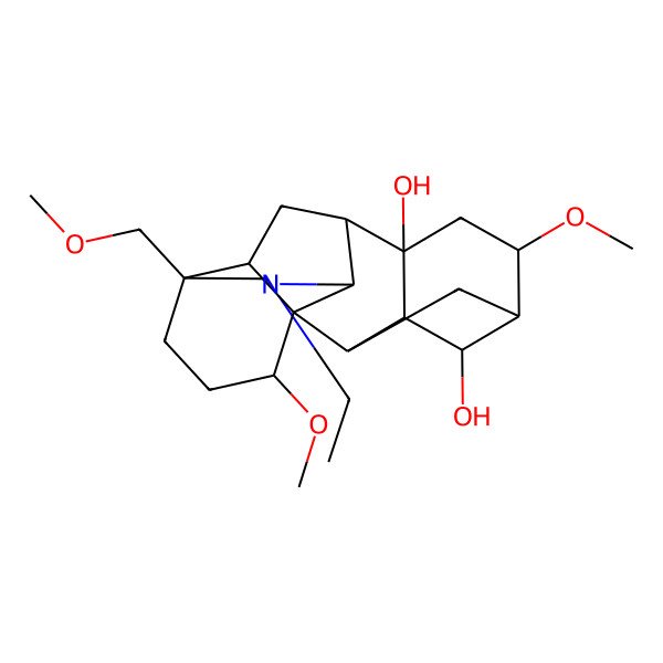 2D Structure of (2R,3R,5S,8S,9S,10S,13S,17R)-11-ethyl-6,16-dimethoxy-13-(methoxymethyl)-11-azahexacyclo[7.7.2.12,5.01,10.03,8.013,17]nonadecane-4,8-diol