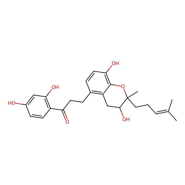 2D Structure of 1-(2,4-Dihydroxyphenyl)-3-[3,8-dihydroxy-2-methyl-2-(4-methyl-3-pentenyl)-3,4-dihydro-2H-1-benzopyran-5-yl]-1-propanone