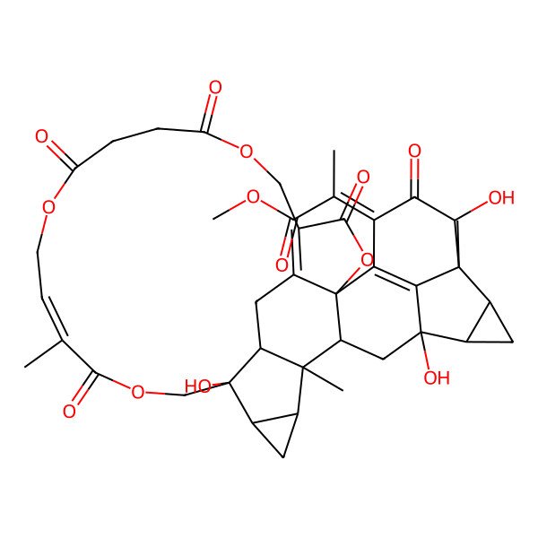 2D Structure of methyl (2Z)-2-[(1R,13E,18S,19S,21R,22S,23S,25S,26S,28R,29S,30R,36R)-18,25,30-trihydroxy-14,22,29-trimethyl-3,7,10,15,31-pentaoxo-2,6,11,16-tetraoxanonacyclo[16.15.3.125,29.01,23.04,34.019,21.022,36.026,28.033,37]heptatriaconta-4(34),13,33(37)-trien-32-ylidene]propanoate