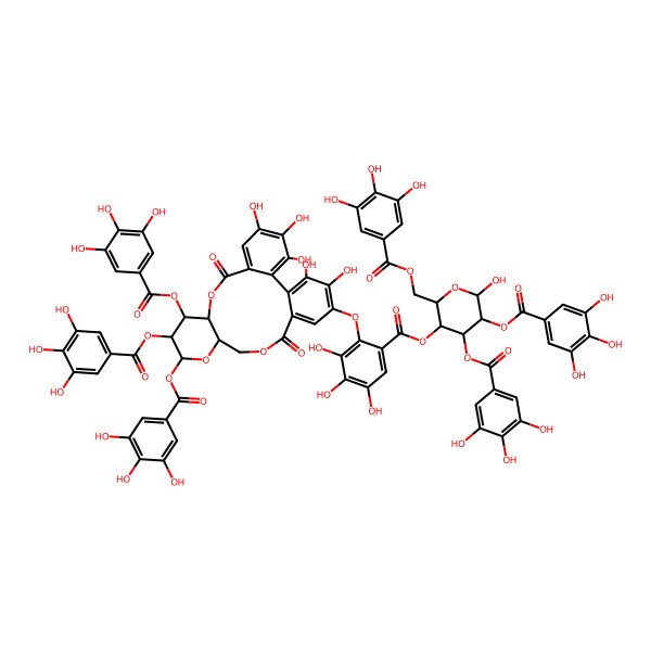 2D Structure of [(2R,3R,4S,5R,6S)-6-hydroxy-4,5-bis[(3,4,5-trihydroxybenzoyl)oxy]-2-[(3,4,5-trihydroxybenzoyl)oxymethyl]oxan-3-yl] 3,4,5-trihydroxy-2-[[(10R,11S,12R,13S,15R)-3,4,5,22,23-pentahydroxy-8,18-dioxo-11,12,13-tris[(3,4,5-trihydroxybenzoyl)oxy]-9,14,17-trioxatetracyclo[17.4.0.02,7.010,15]tricosa-1(23),2,4,6,19,21-hexaen-21-yl]oxy]benzoate