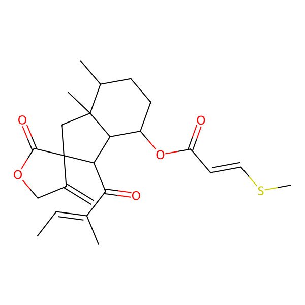 2D Structure of [(2R,3R,3aR,4S,7S,7aR)-7,7a-dimethyl-3-[(Z)-2-methylbut-2-enoyl]-4'-methylidene-2'-oxospiro[3,3a,4,5,6,7-hexahydro-1H-indene-2,3'-oxolane]-4-yl] (Z)-3-methylsulfanylprop-2-enoate