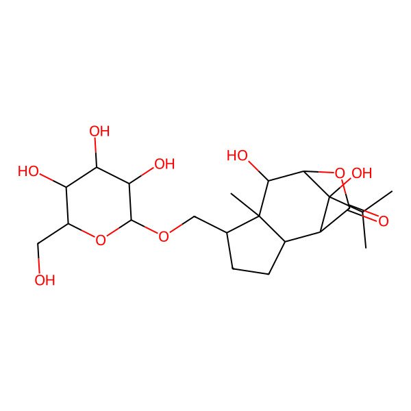 2D Structure of (1S,2R,5S,6S,7R,8R,11S)-7,11-dihydroxy-6-methyl-11-propan-2-yl-5-[[(2R,3R,4S,5S,6R)-3,4,5-trihydroxy-6-(hydroxymethyl)oxan-2-yl]oxymethyl]-9-oxatricyclo[6.2.1.02,6]undecan-10-one