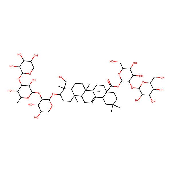 2D Structure of [(2S,3R,4S,5S,6R)-4,5-dihydroxy-6-(hydroxymethyl)-3-[(2S,3R,4S,5S,6R)-3,4,5-trihydroxy-6-(hydroxymethyl)oxan-2-yl]oxyoxan-2-yl] 10-[(2S,3R,4S,5S)-3-[(2S,3R,4R,5R,6S)-3,5-dihydroxy-6-methyl-4-[(2S,3R,4S,5S)-3,4,5-trihydroxyoxan-2-yl]oxyoxan-2-yl]oxy-4,5-dihydroxyoxan-2-yl]oxy-9-(hydroxymethyl)-2,2,6a,6b,9,12a-hexamethyl-1,3,4,5,6,6a,7,8,8a,10,11,12,13,14b-tetradecahydropicene-4a-carboxylate