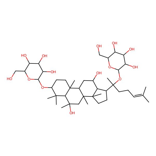 2D Structure of (2R,3R,4S,5S,6R)-2-[[(3S,5R,6S,8R,9R,10R,12R,13R,14R,17S)-6,12-dihydroxy-4,4,6,8,10,14-hexamethyl-17-[(2S)-6-methyl-2-[(2S,3R,4S,5S,6R)-3,4,5-trihydroxy-6-(hydroxymethyl)oxan-2-yl]oxyhept-5-en-2-yl]-1,2,3,5,7,9,11,12,13,15,16,17-dodecahydrocyclopenta[a]phenanthren-3-yl]oxy]-6-(hydroxymethyl)oxane-3,4,5-triol