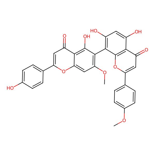 2D Structure of 5,7-Dihydroxy-8-[5-hydroxy-2-(4-hydroxyphenyl)-7-methoxy-4-oxochromen-6-yl]-2-(4-methoxyphenyl)chromen-4-one