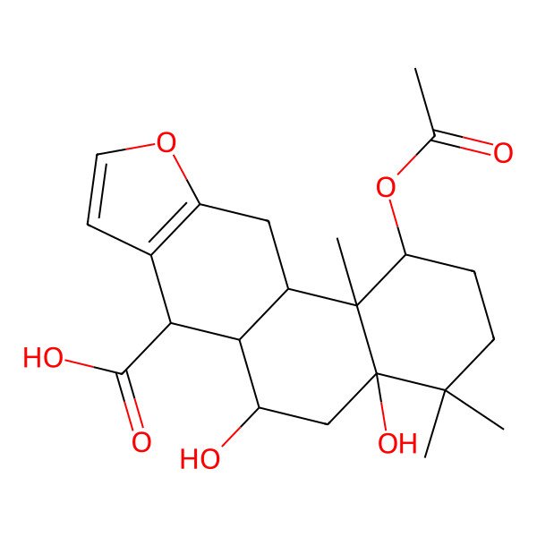2D Structure of 1,2,3,4,4a,5,6,6aalpha,7,11,11abeta,11b-Dodecahydro-1beta-acetoxy-4abeta,6alpha-dihydroxy-4,4,11balpha-trimethylphenanthro[3,2-b]furan-7alpha-carboxylic acid