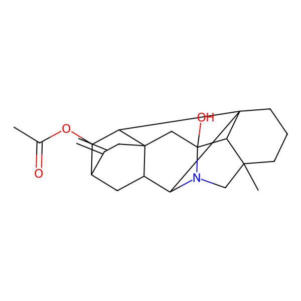 2D Structure of [(16S)-16-hydroxy-5-methyl-12-methylidene-7-azaheptacyclo[9.6.2.01,8.05,17.07,16.09,14.014,18]nonadecan-19-yl] acetate