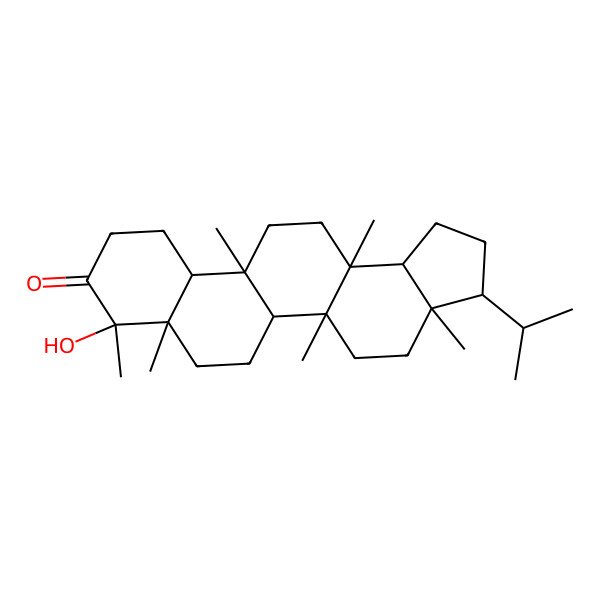 2D Structure of (3R,3aR,5aR,5bS,7aS,8S,11aS,11bR,13aS,13bR)-8-hydroxy-3a,5a,7a,8,11b,13a-hexamethyl-3-propan-2-yl-1,2,3,4,5,5b,6,7,10,11,11a,12,13,13b-tetradecahydrocyclopenta[a]chrysen-9-one
