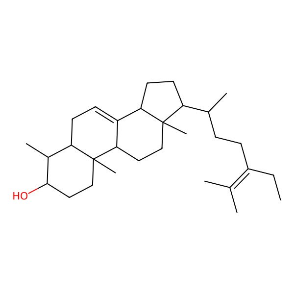 2D Structure of (3S,4S,5S,9R,10S,13R,14R,17R)-17-[(2R)-5-ethyl-6-methylhept-5-en-2-yl]-4,10,13-trimethyl-2,3,4,5,6,9,11,12,14,15,16,17-dodecahydro-1H-cyclopenta[a]phenanthren-3-ol