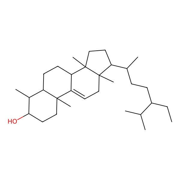 2D Structure of (3S,4S,5S,8S,10S,13R,14S,17R)-17-[(2R,5R)-5-ethyl-6-methylheptan-2-yl]-4,10,13,14-tetramethyl-1,2,3,4,5,6,7,8,12,15,16,17-dodecahydrocyclopenta[a]phenanthren-3-ol