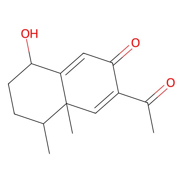 2D Structure of (4aS,5S,8R)-3-acetyl-8-hydroxy-4a,5-dimethyl-5,6,7,8-tetrahydronaphthalen-2-one 2D Structure of (4aS,5S,8R)-3-acetyl-8-hydroxy-4a,5-dimethyl-5,6,7,8-tetrahydronaphthalen-2-one