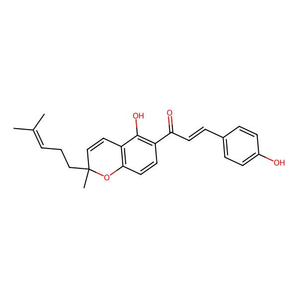 2D Structure of (3E)-1-[(S)-5-Hydroxy-2-methyl-2-(4-methyl-3-pentenyl)-2H-1-benzopyran-6-yl]-3-(4-hydroxyphenyl)-2-propene-1-one