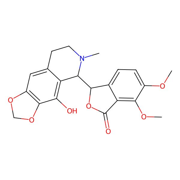 2D Structure of 3-(4-hydroxy-6-methyl-7,8-dihydro-5H-[1,3]dioxolo[4,5-g]isoquinolin-5-yl)-6,7-dimethoxy-3H-2-benzofuran-1-one