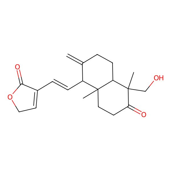 2D Structure of 4-[(E)-2-[(1R,4aS,5R,8aR)-5-(hydroxymethyl)-5,8a-dimethyl-2-methylidene-6-oxo-1,3,4,4a,7,8-hexahydronaphthalen-1-yl]ethenyl]-2H-furan-5-one