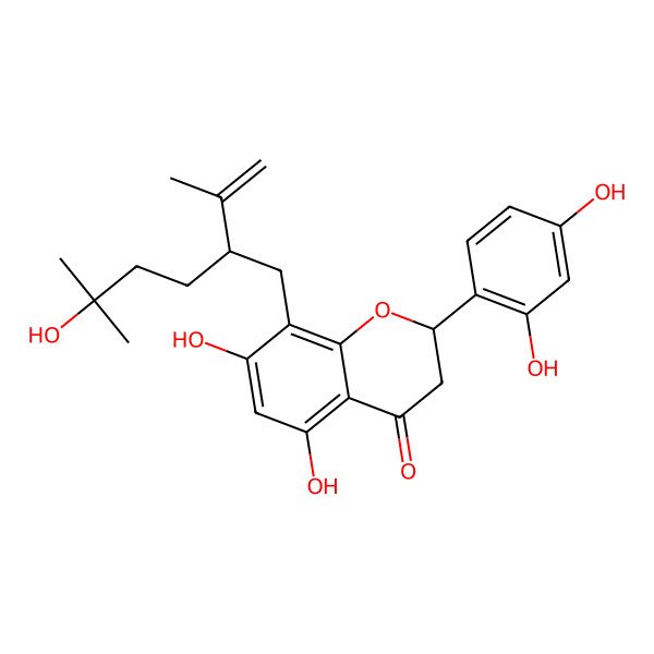 2D Structure of (2S)-2-(2,4-Dihydroxyphenyl)-2,3-dihydro-5,7-dihydroxy-8-[(2R)-5-hydroxy-5-methyl-2-(1-methylethenyl)hexyl]-4H-1-benzopyran-4-one