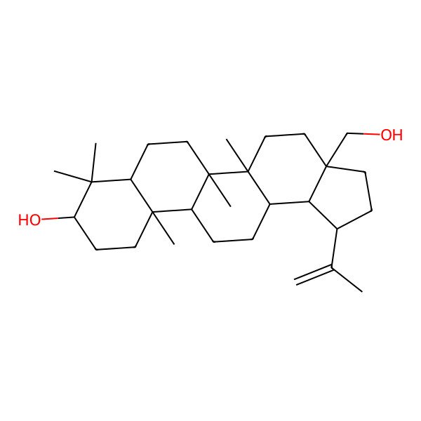 2D Structure of (1R,3aS,5aR,5bR,7aS,9S,11aR,11bR,13aR,13bR)-3a-(hydroxymethyl)-5a,5b,8,8,11a-pentamethyl-1-prop-1-en-2-yl-1,2,3,4,5,6,7,7a,9,10,11,11b,12,13,13a,13b-hexadecahydrocyclopenta[a]chrysen-9-ol
